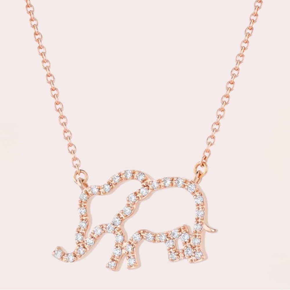Noemi 18k Rose Gold Elephant and Diamond Pendant Necklace - Picture 2 of 7